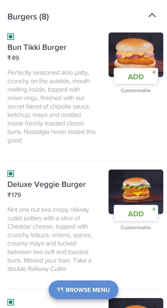 Wendy's India Vegetarian Menu