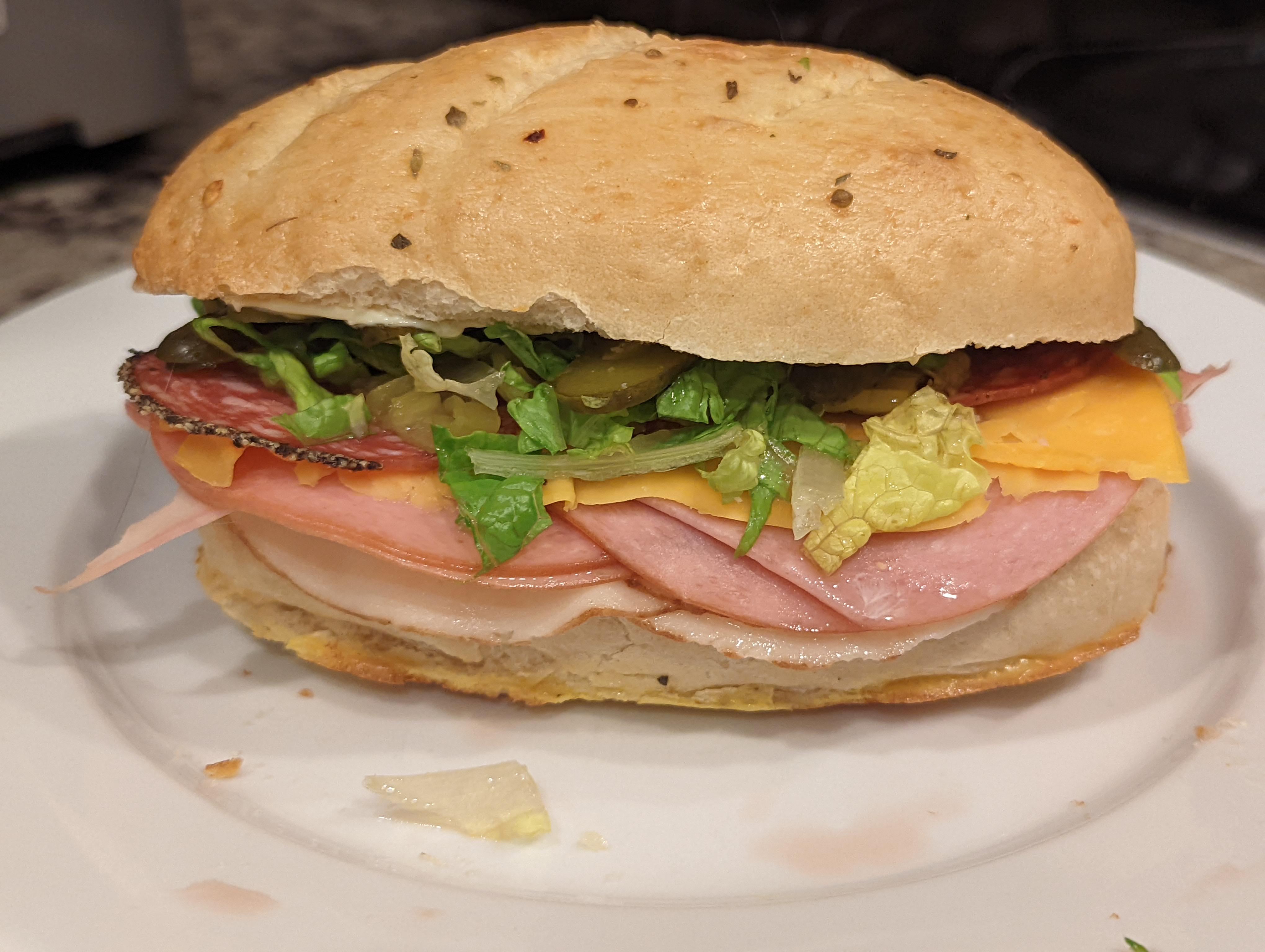 ham, turkey, salami on a homemade roll Dining and Cooking