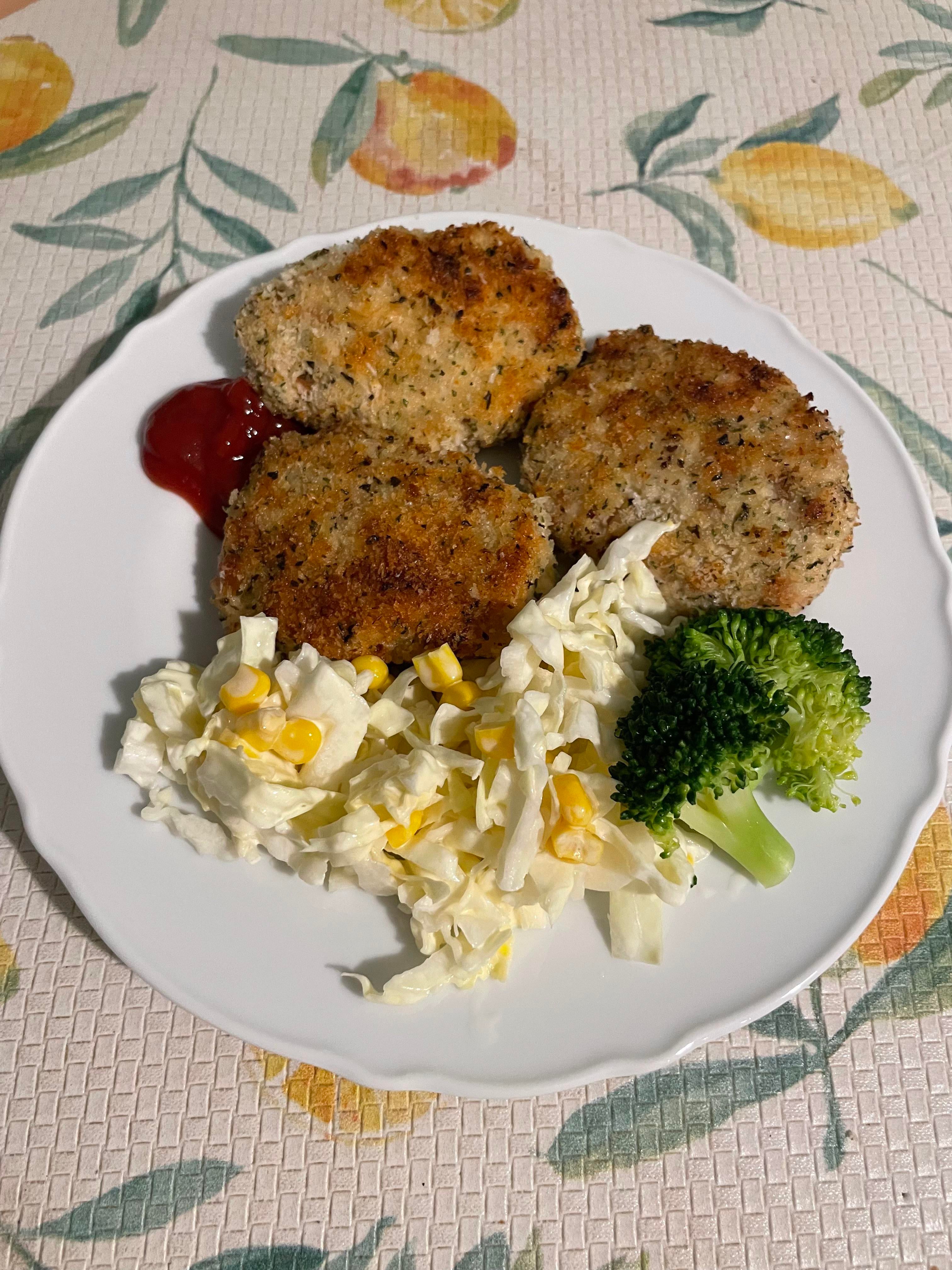 Chicken patties and coleslaw Dining and Cooking