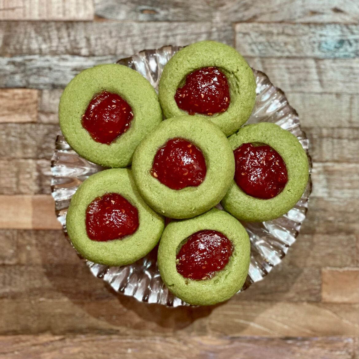Matcha Raspberry Jam Thumbprint Cookies (Recipe)