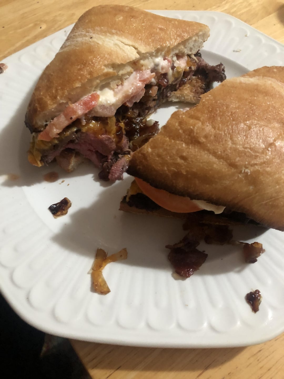 Terrible pic, but I made a steak sandwich with bacon jam, caramelized