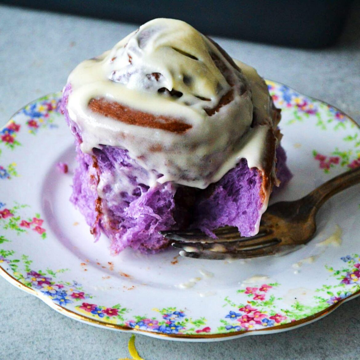 Ube Cinnamon Rolls with Cream Cheese Frosting