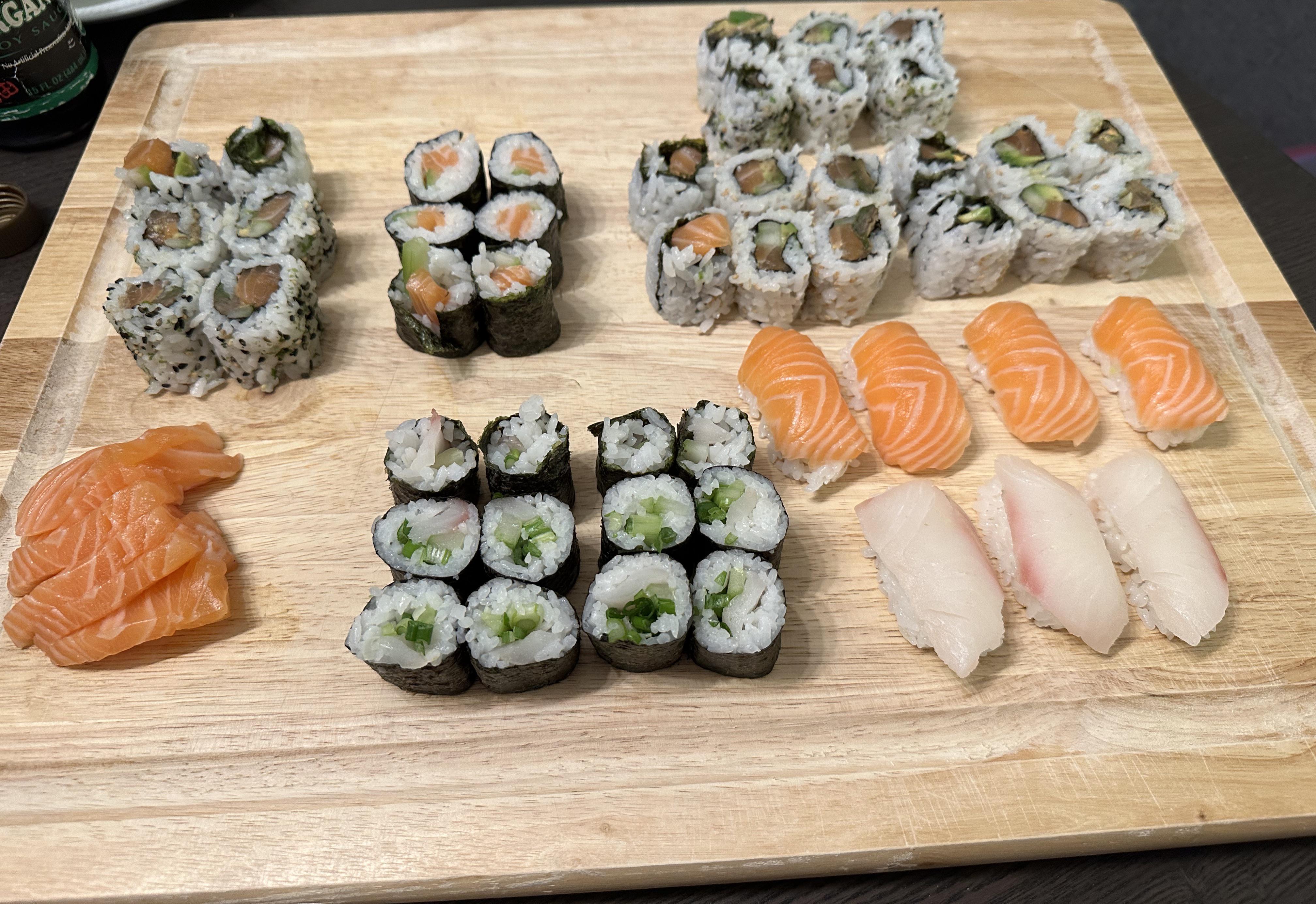 Simple salmon and tilapia sushi spread I made last night Dining and