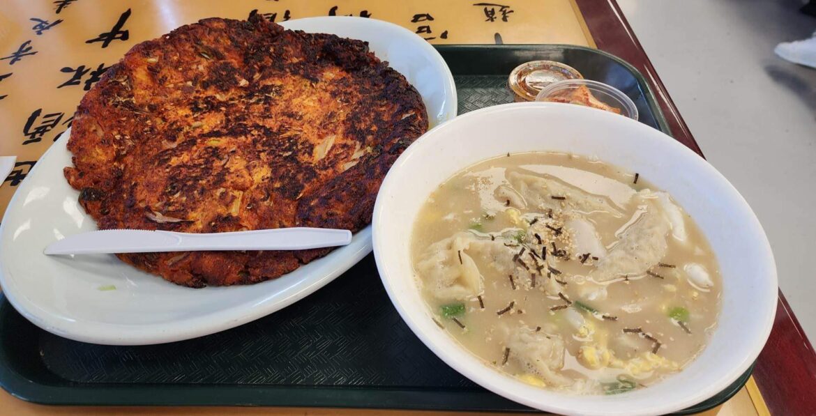Kimchi pancake and tteok mandu guk