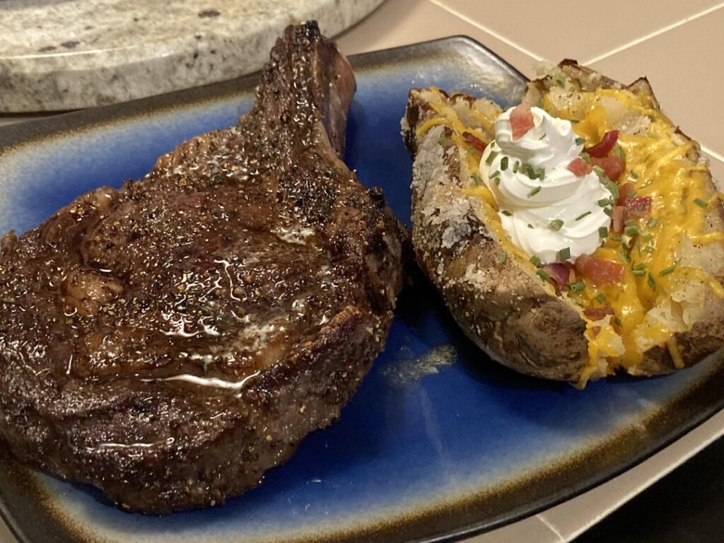 [homemade] ribeye & baked potato
