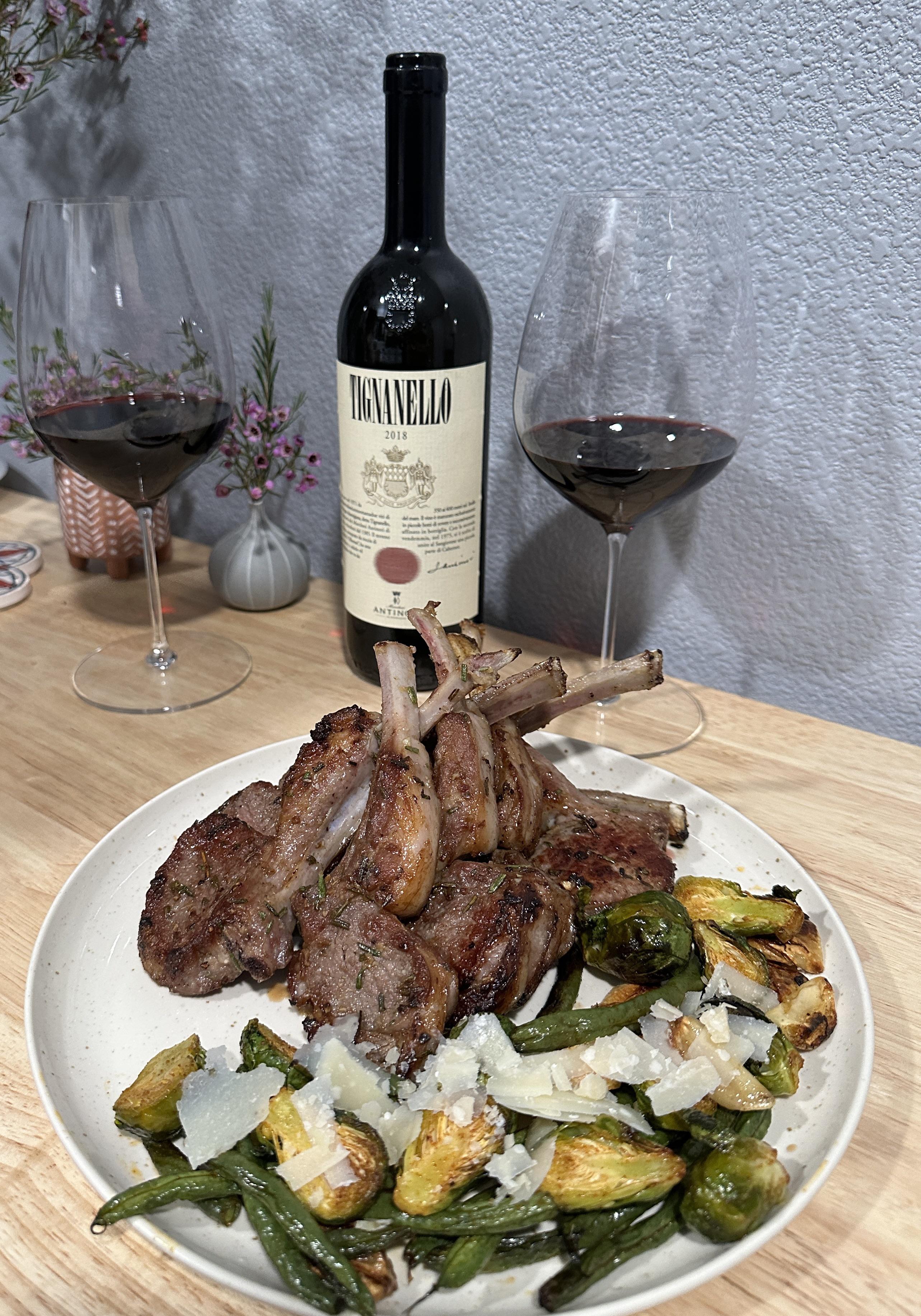 Tignanello 2018 with pansear lamb chops Dining and Cooking