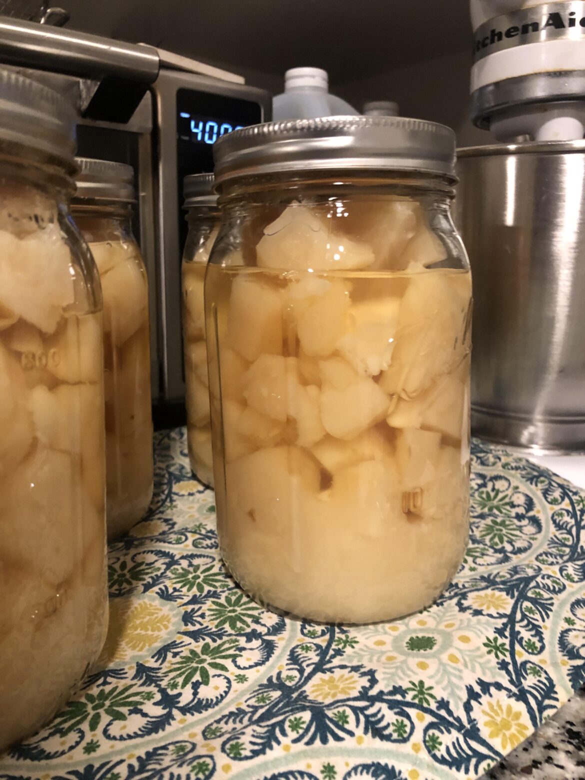 Potatoes mashed at bottom of can