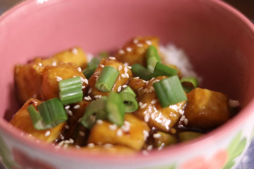Ginger and Garlic Tofu over rice