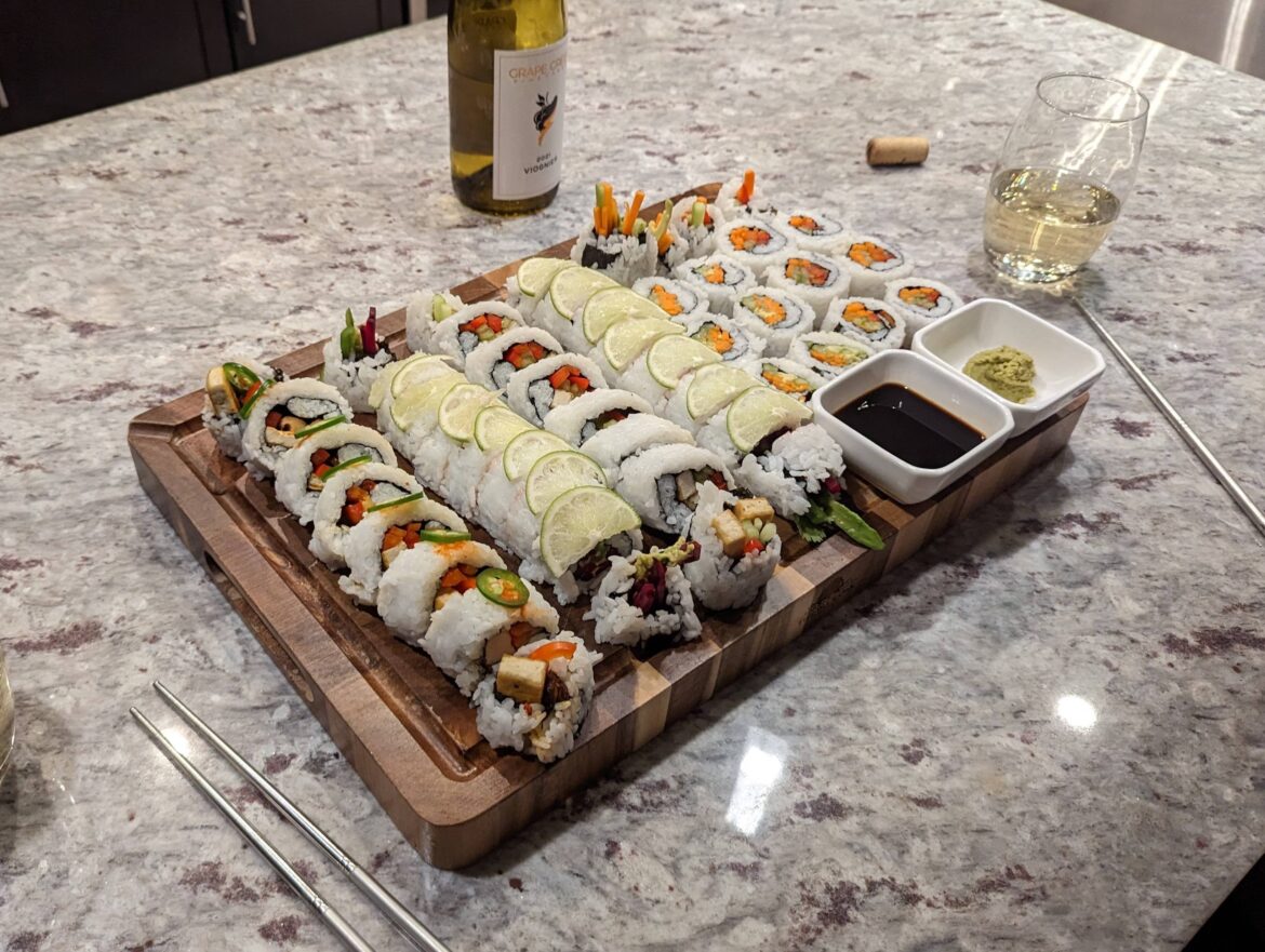 Valentine's day vegetarian sushi