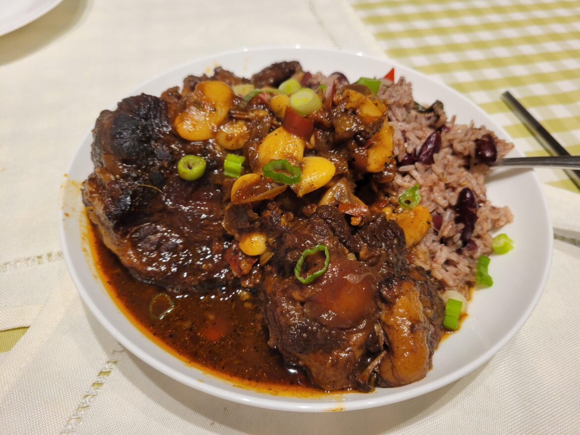 Jamaican oxtail with rice and peas