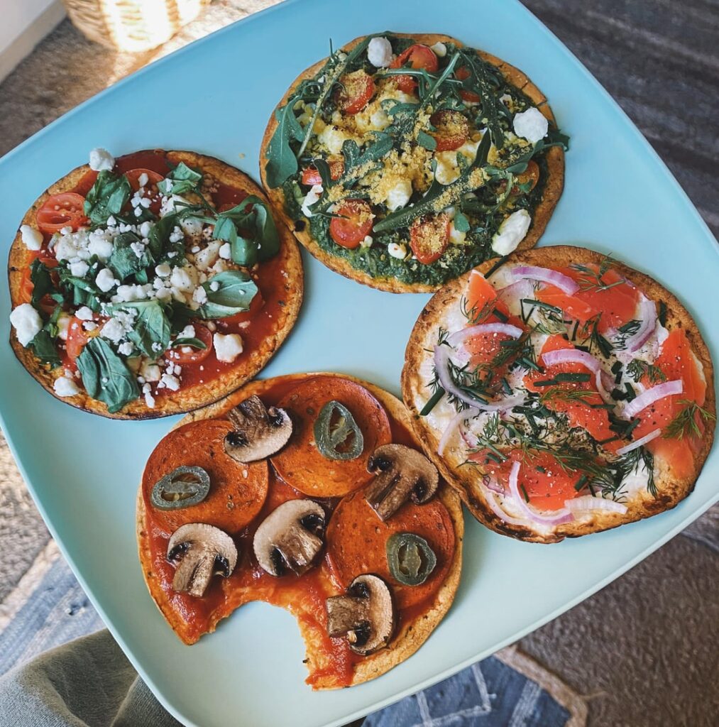 4 Mini Tortilla “Pizzas” (aprx 275 calories)