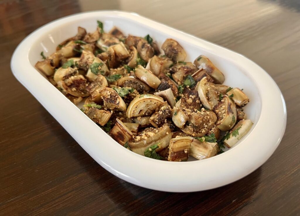 Eggplant sauté with garlic for side dish.