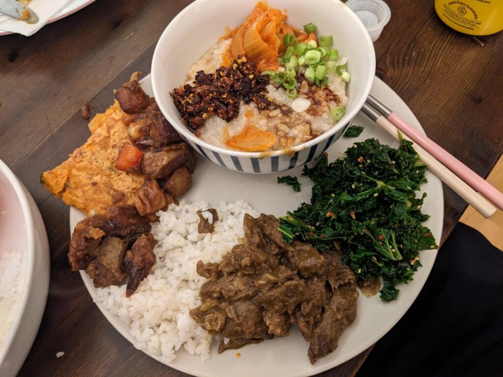 The dinner my friend and I made last night. Description in the comments.