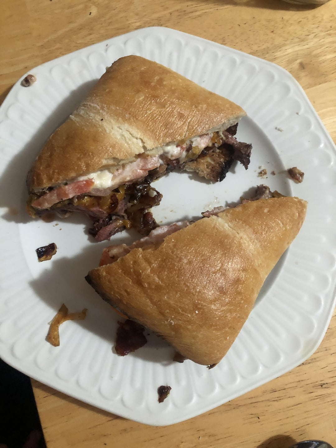 Terrible pic, but I made a steak sandwich with bacon jam, caramelized