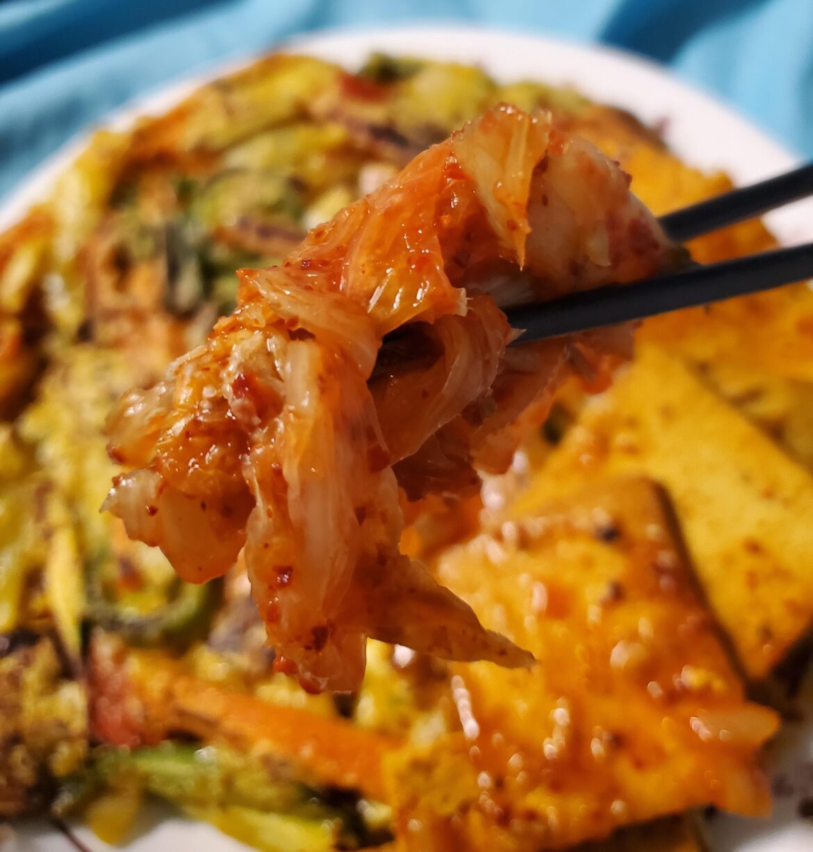 I am a LIL drunk so I made Korean pancake and spicy braised tofu. Store bought kimchi!! hehe