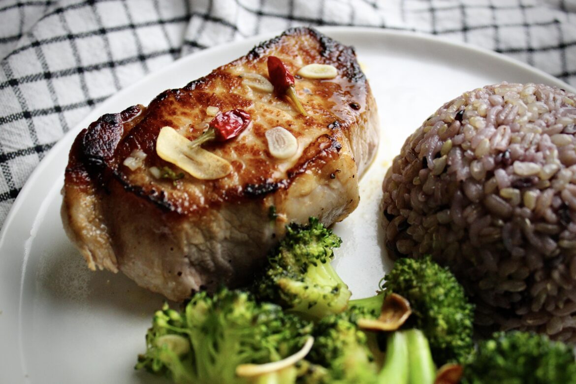 Vietnamese Marinated Pork Chops with Multigrain Rice & Stir Fried Broccoli