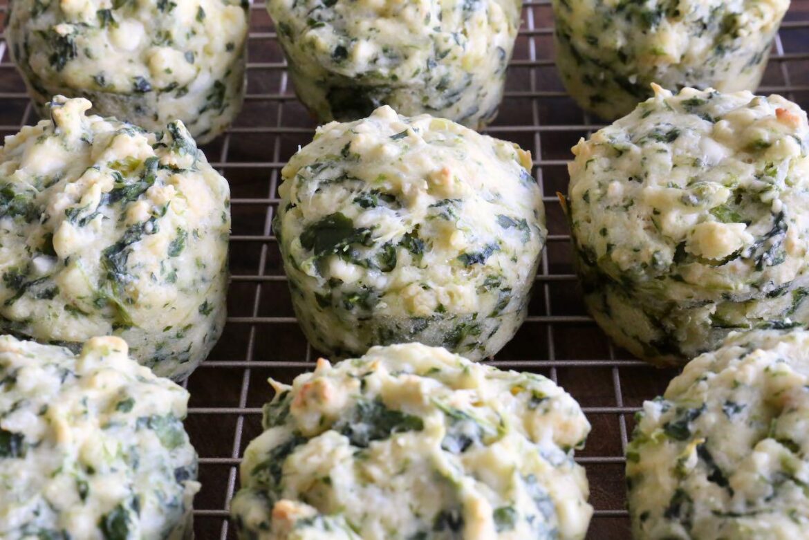 Moist & Fluffy Spinach & Feta Cheese Muffins.