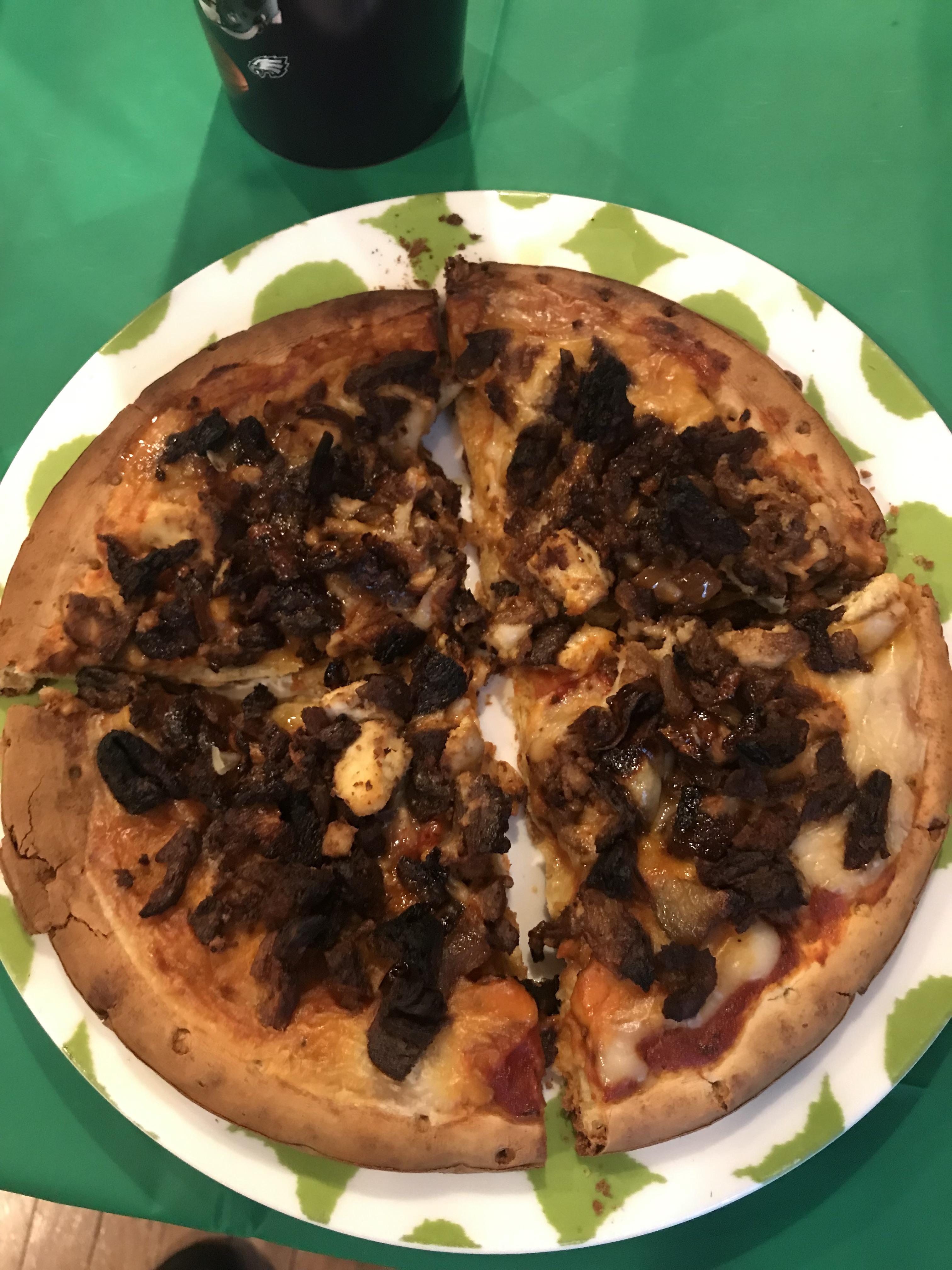 Chickpeas pizza crust with soy curls topping Dining and Cooking