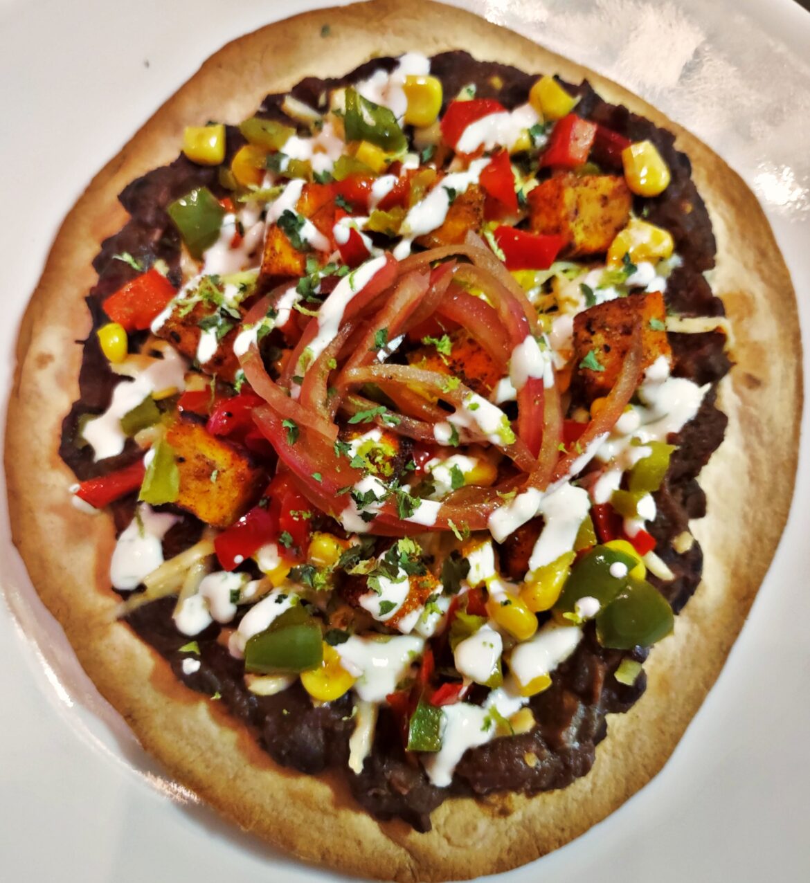 Black bean, sweet potato and corn Tostada.