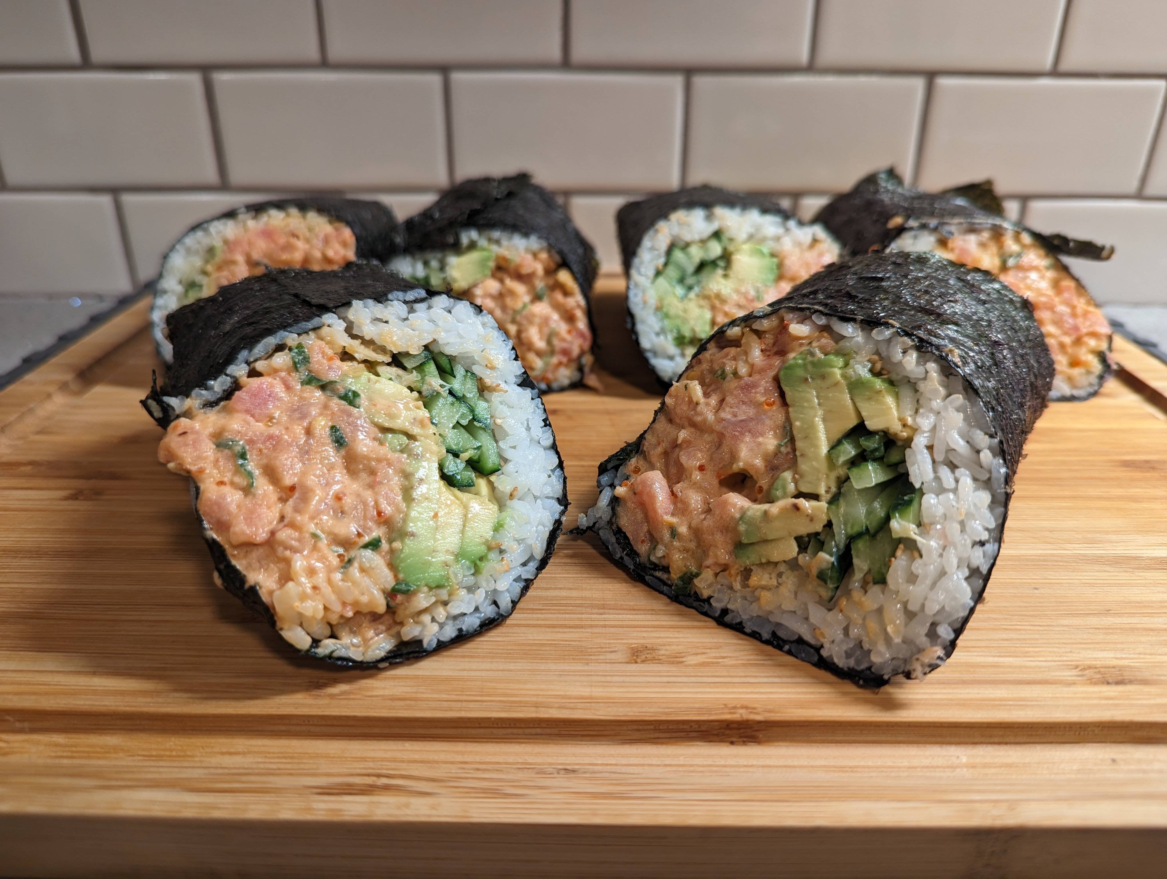 [H] First time making late nite sushi burritos Spicy mayo tuna