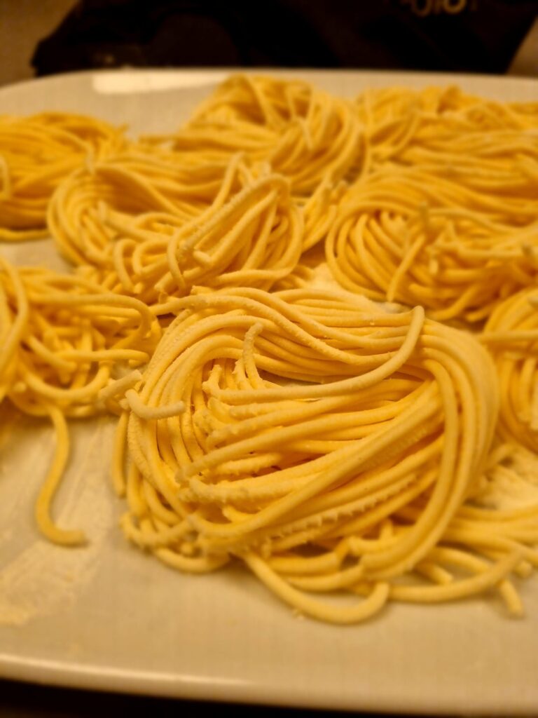 Spaghetti and fried ravioli