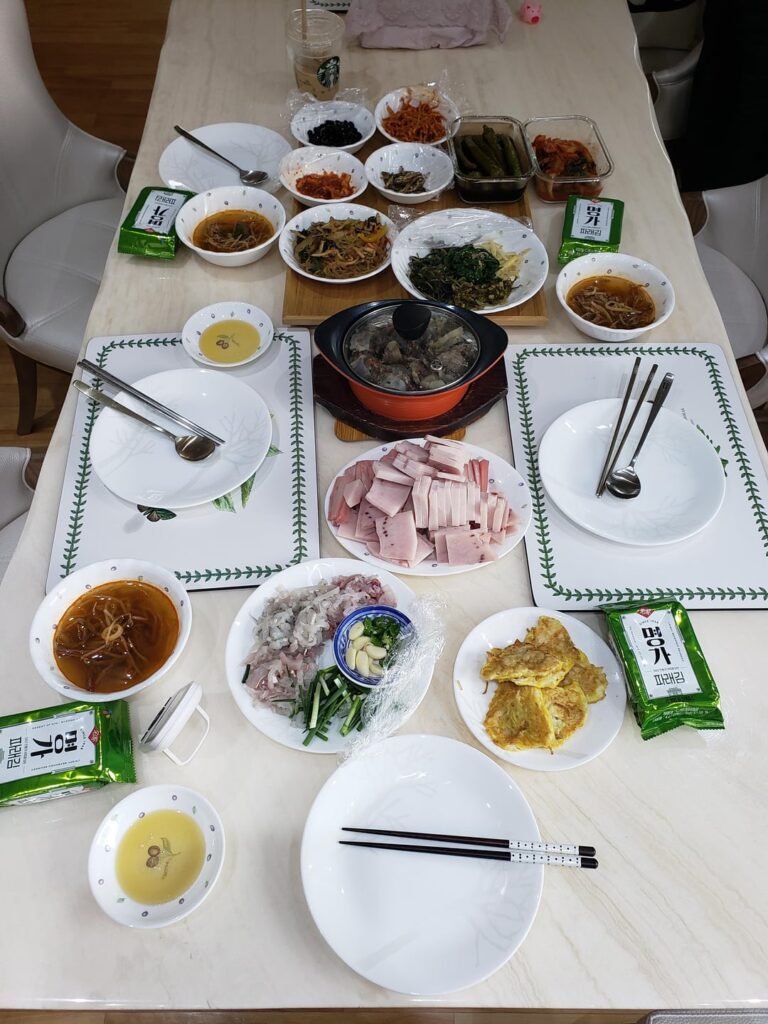 Home made meal of tuna and sundae (and a lot more) in Busan