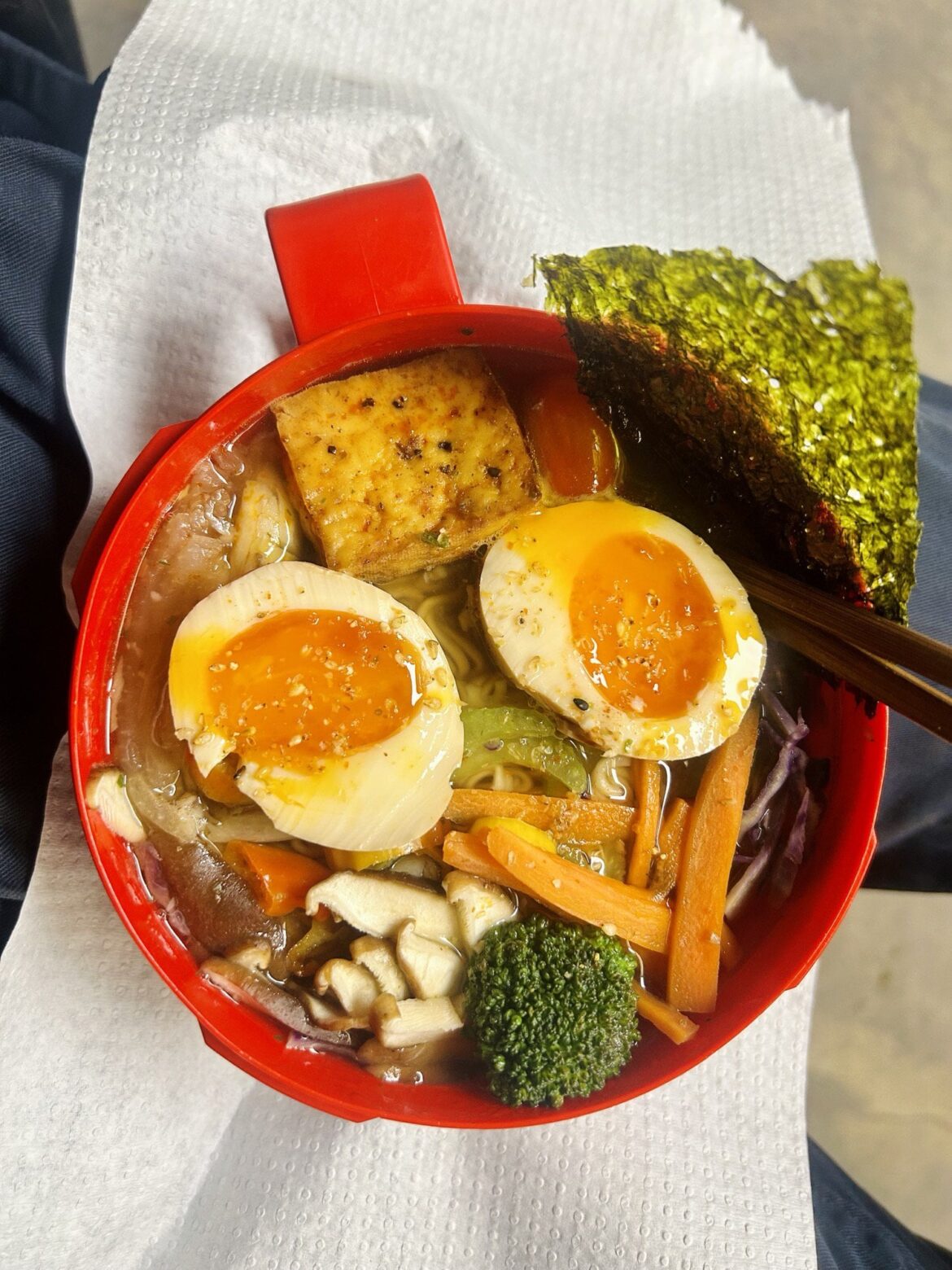 Good morning, happy National Cocktail Day. Sapporo Ichiban noodles with Plant based broth with tofu, ramen egg and veggies. Have an amazing day!!