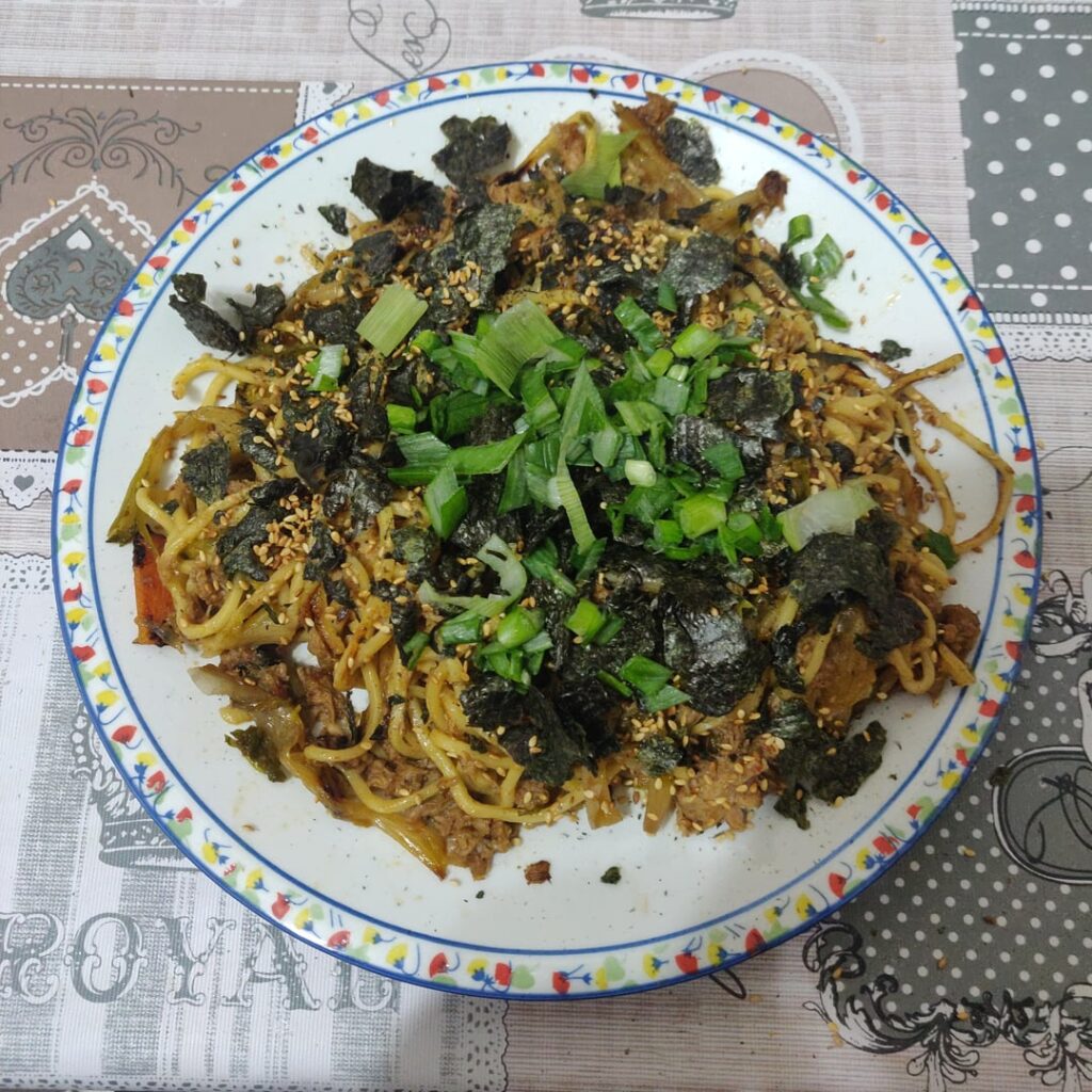 Tuna and kimchi fried noodles to try the latest batch of escarole kimchi