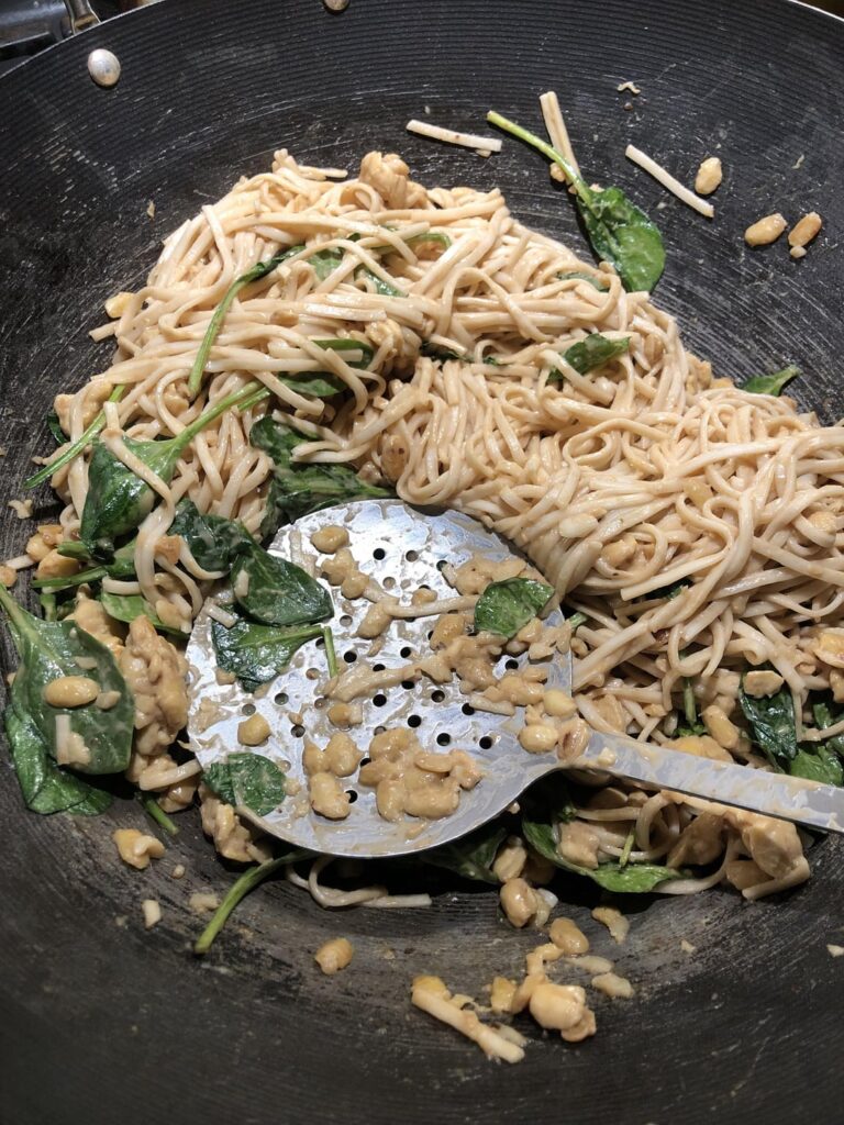 Not the best picture but soooo tasty - tempeh peanut noodles with spinach since I didn’t have kale