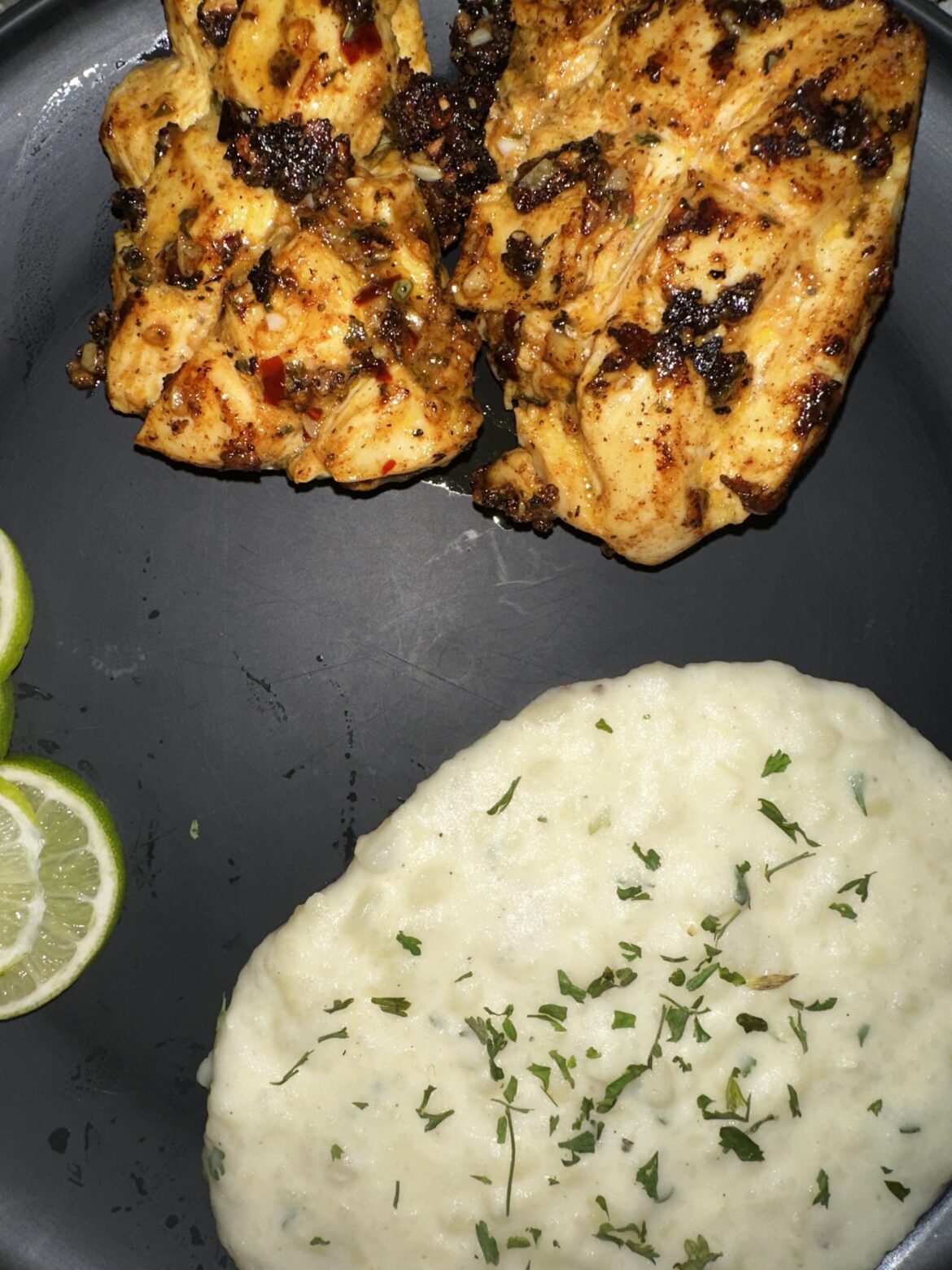 Lemon pepper chicken and mashed potatoes