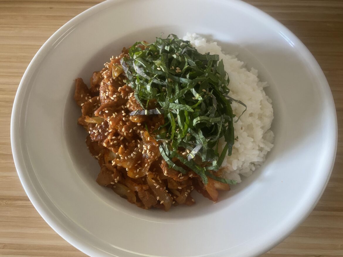 Stir-fried spicy pork w/ a ton of perilla leaves for lunch