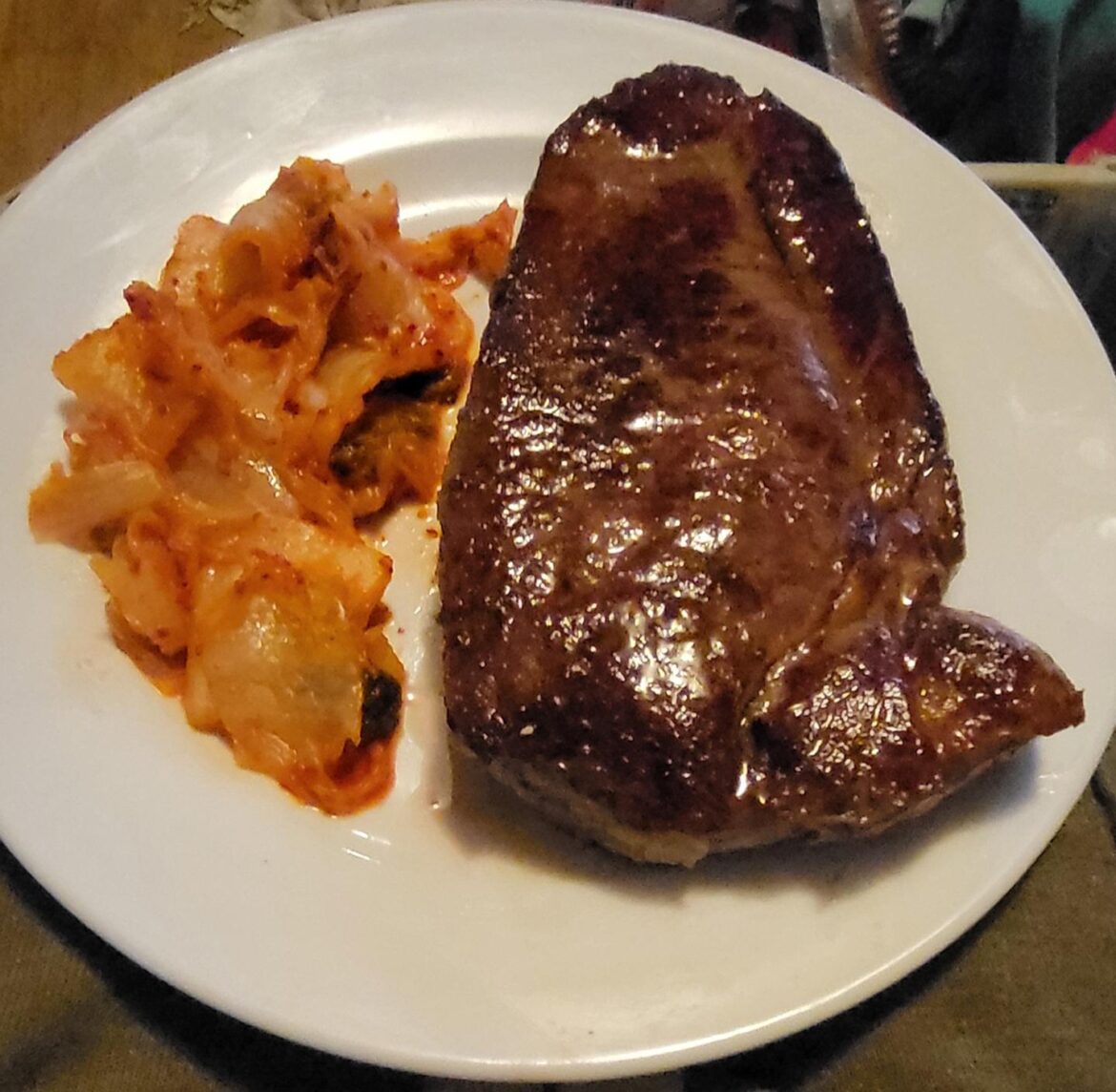 Kimchi and sirloin steak.