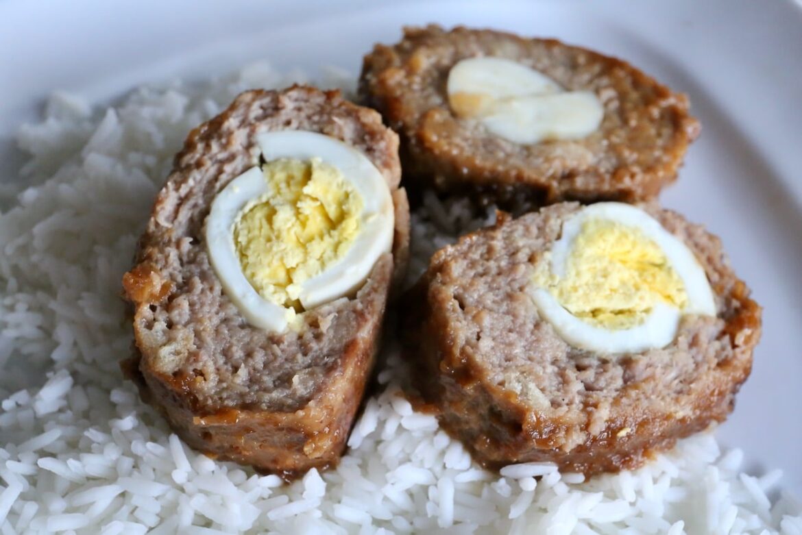 Filipino Beef & Pork Meatloaf Embutido With Pineapple Onion Glaze