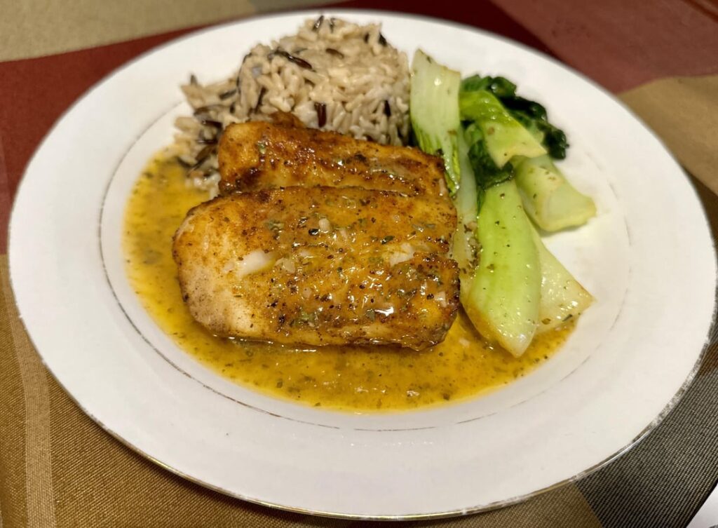 Lemon Pepper Cod w Wild Brown Rice & Bok Choy
