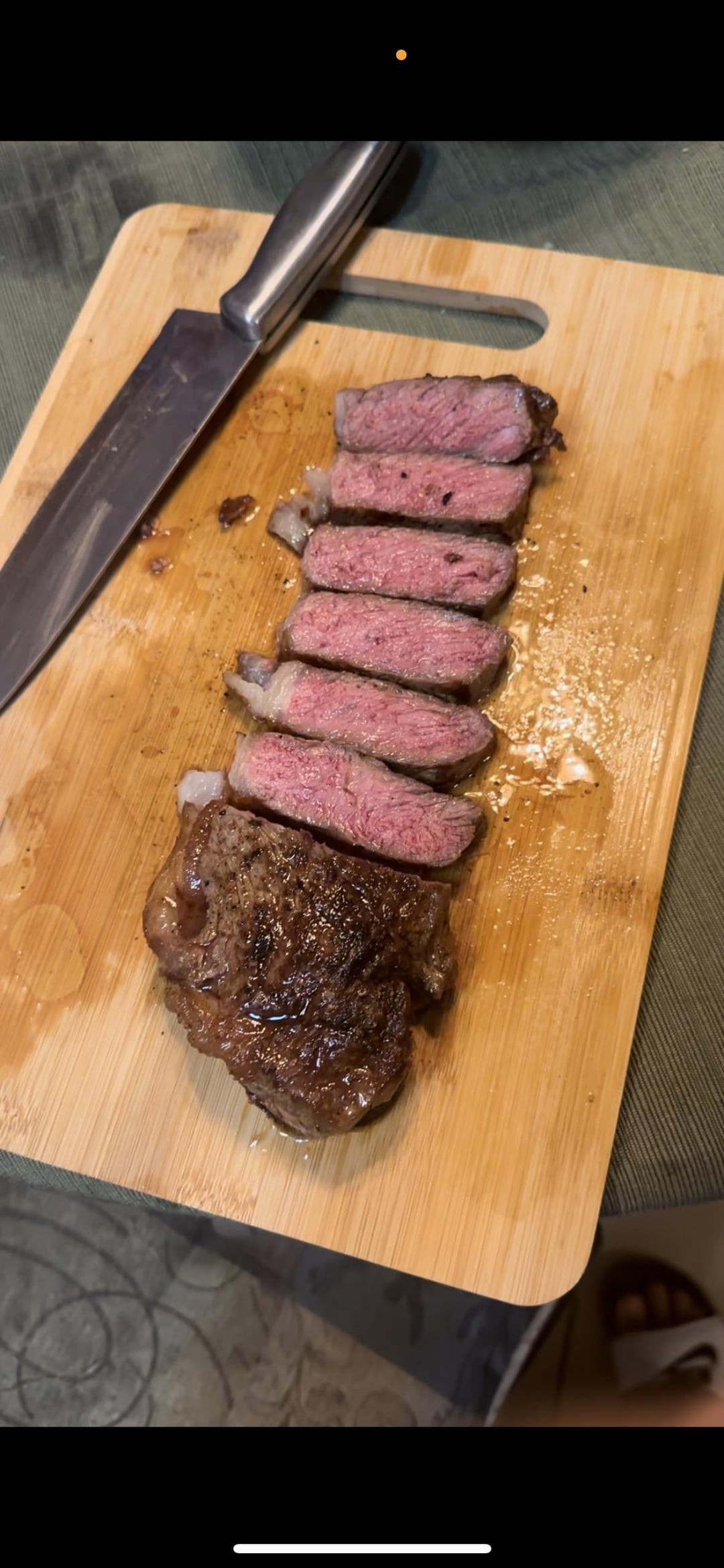 Two pan seared, prime NY strips. Dining and Cooking