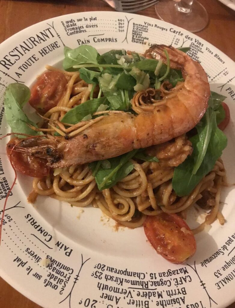 Spaghettini with king shrimp and spicy Pomodoro