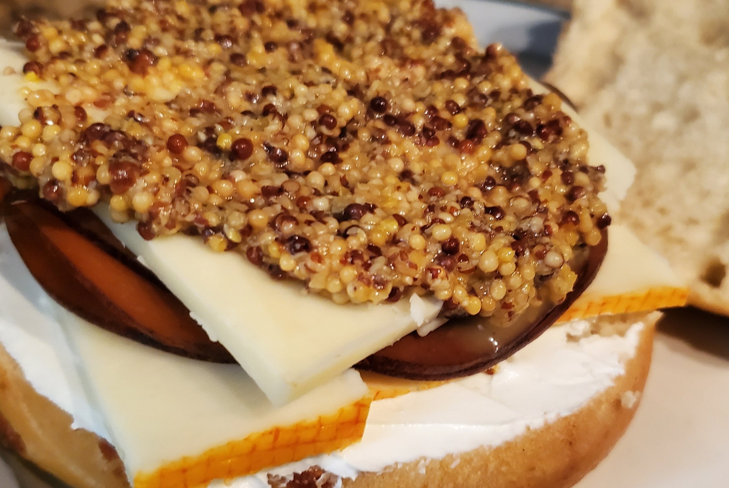 Cream cheese, muenster, Monterey Jack, vegan Black Forest ham and