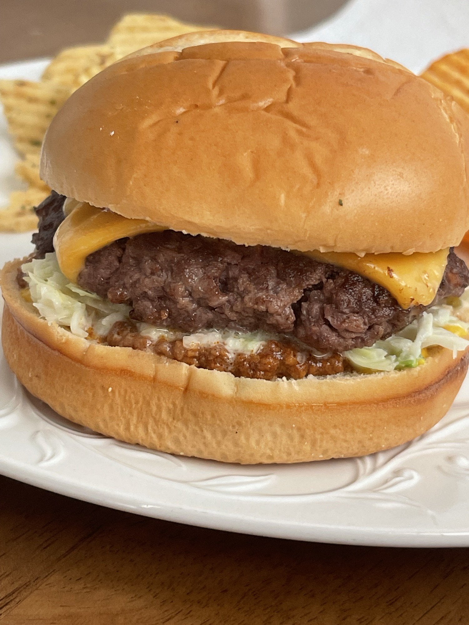 Carolina style mustard, chili, slaw and onions with ketchup