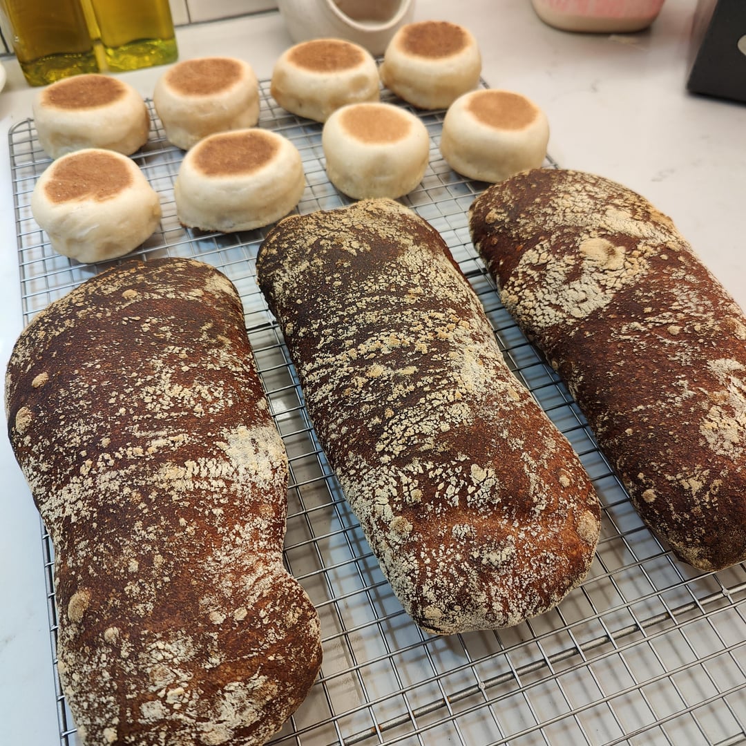Sunday double feature sourdough English muffins & pan de cristal