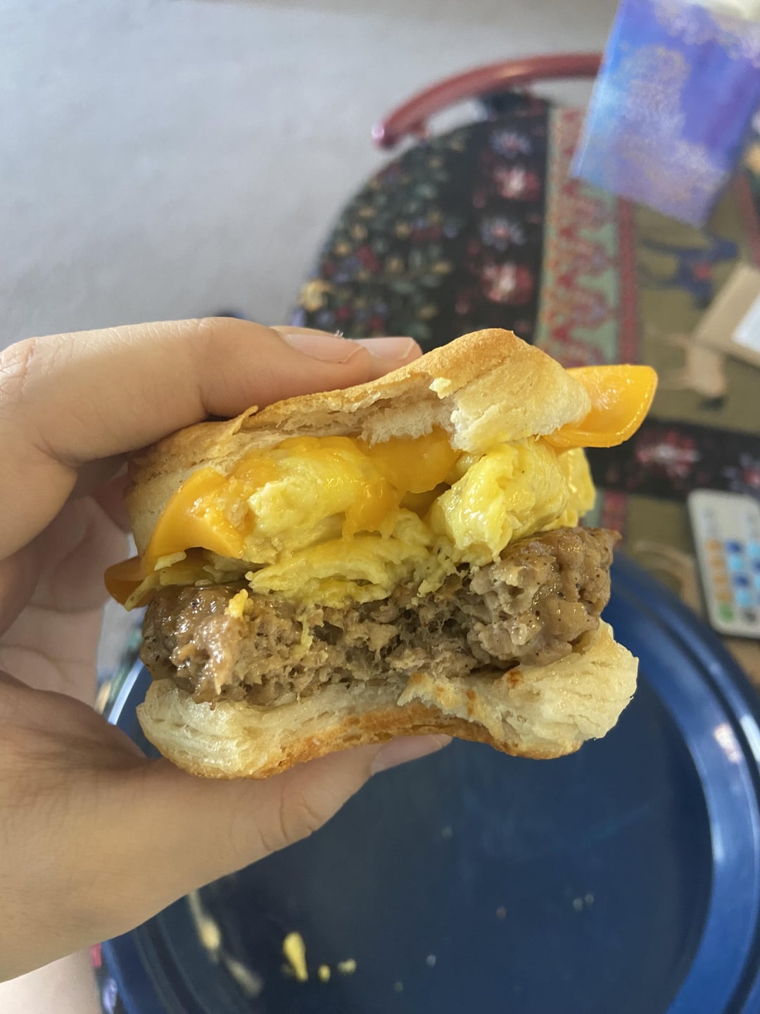 Breakfast sandwich (Trader Joe’s biscuits, violife cheddar slices, just