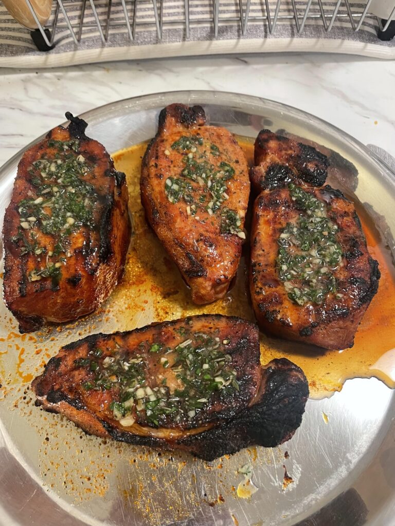 Reverse seared center-cut pork chops