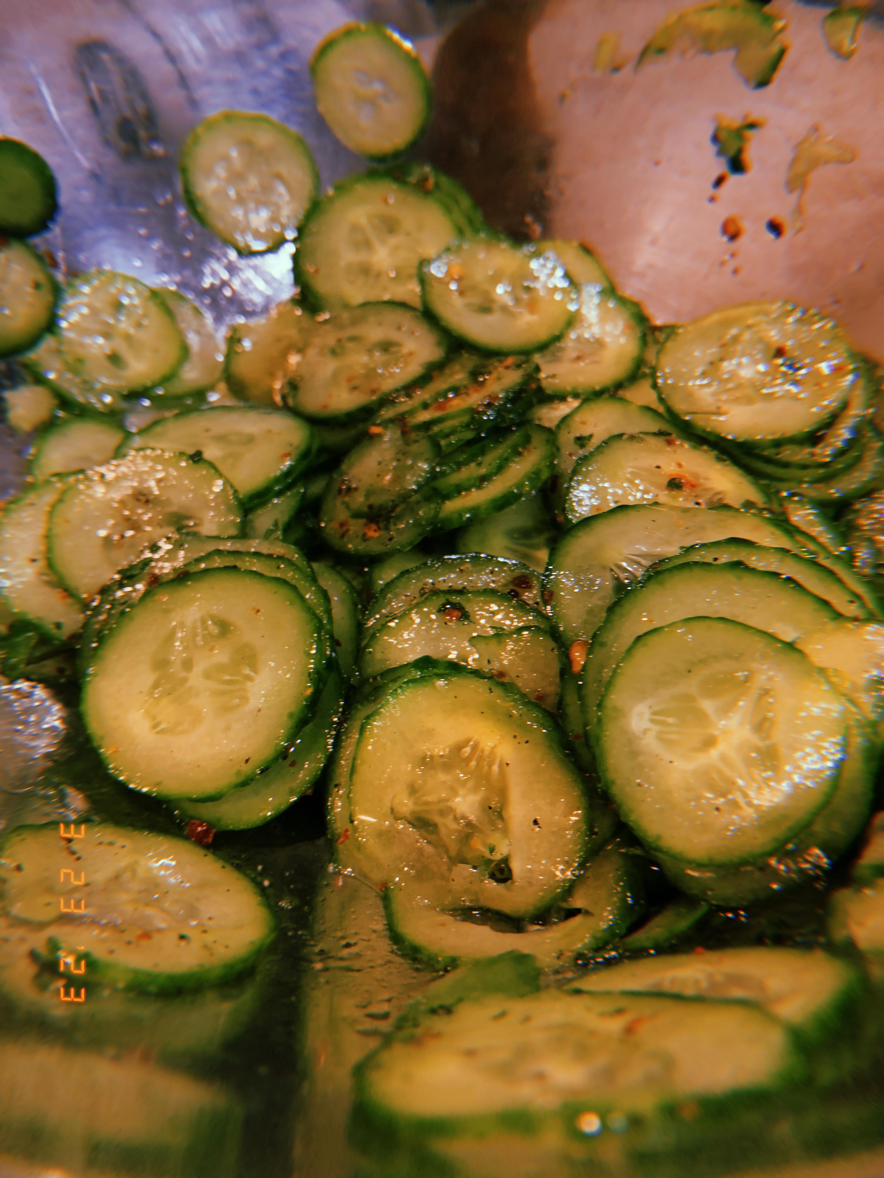 Used my new 1.99 mandoline to make a simple cucumber salad. Dressing