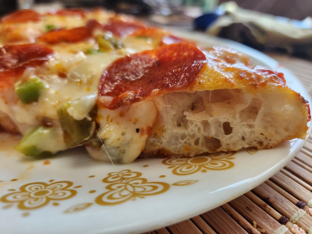 Kenji pan pizza. 2nd attempt. 14 inch Lloyd's pan. Dining and Cooking