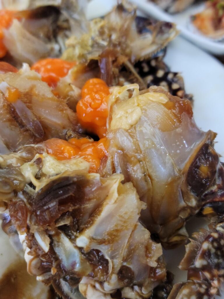 This is Korean Seasoned Raw Crab 🦀 It taste like hmmmm.... Hard to describe, but super delicious!! 🤤 I hope you guys try it later :D