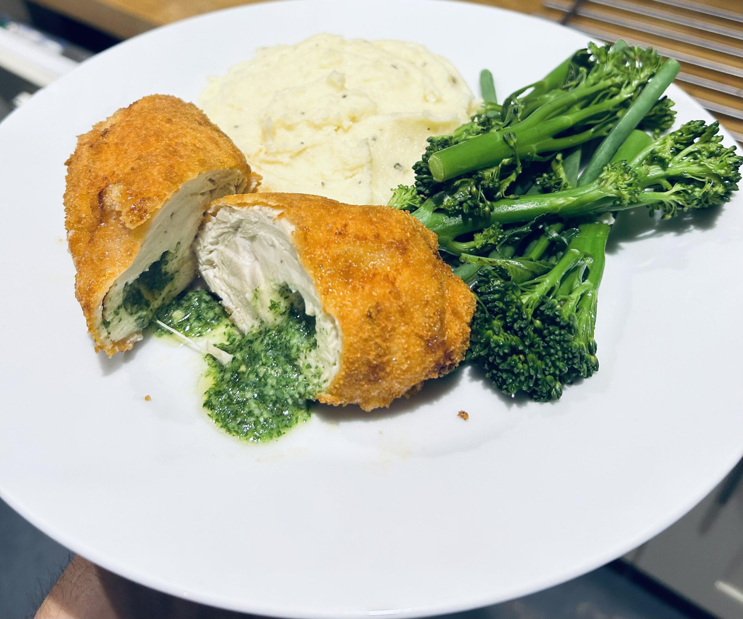 Homemade Chicken Kiev with Mash and Vege Dining and Cooking