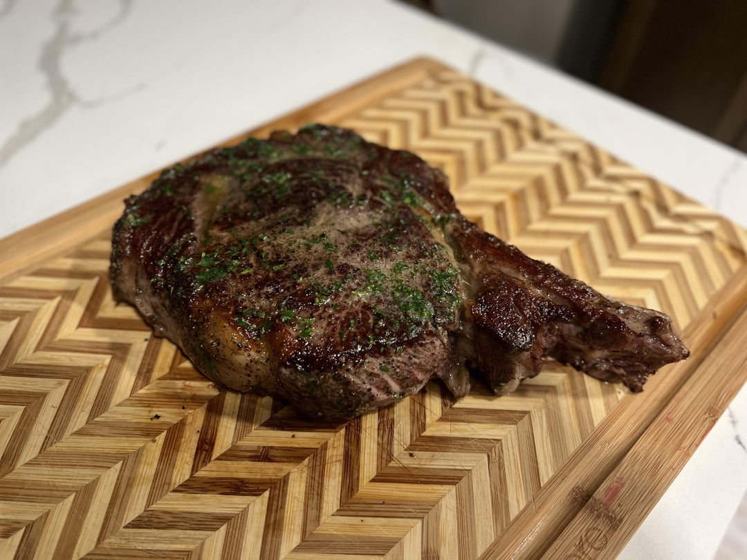 Sous vide bonein ribeye with herb butter Dining and Cooking