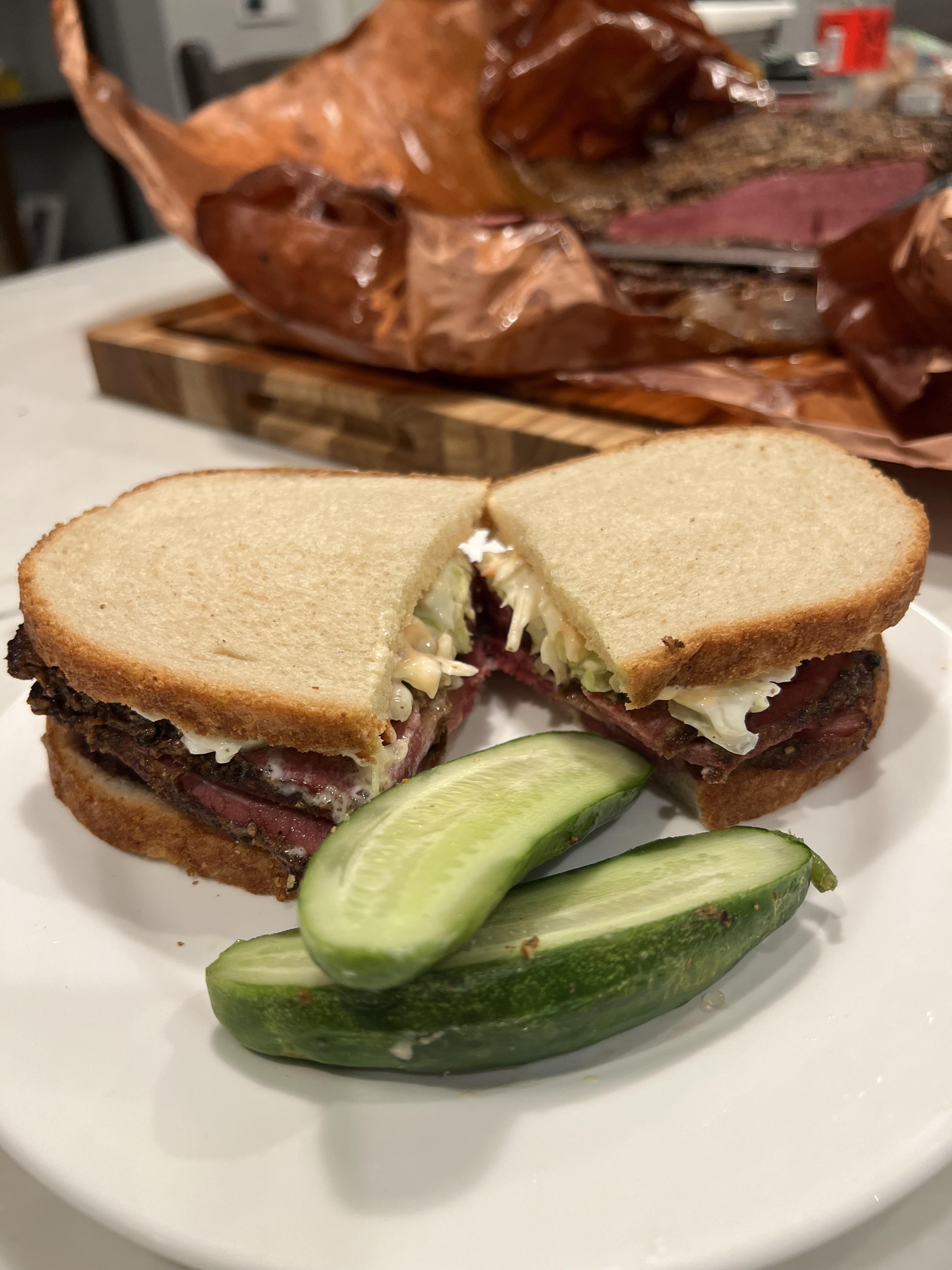 Corned beef turned into pastrami smoked 12 hours made with copycat