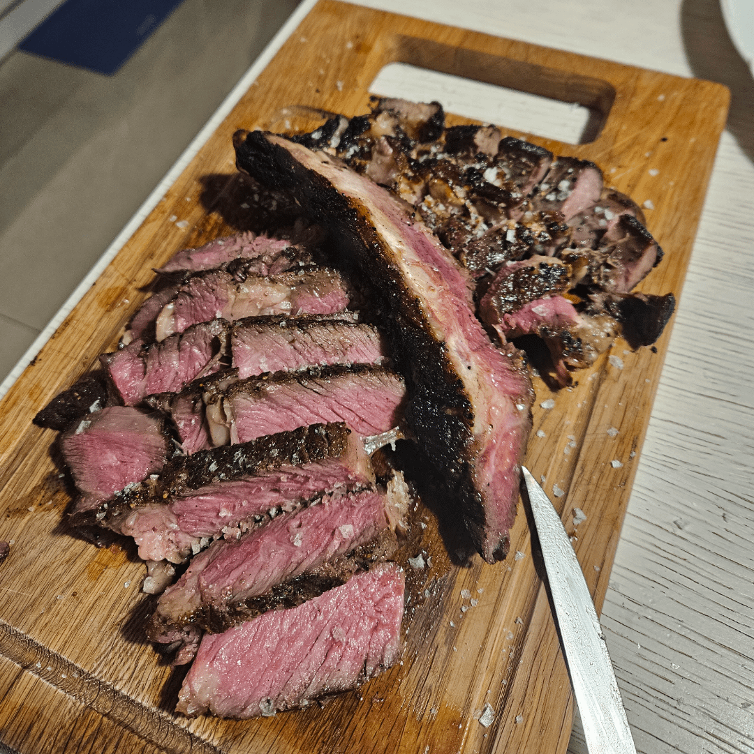 Bonein ribeye 4h sous vide finished on charcoal Dining and Cooking