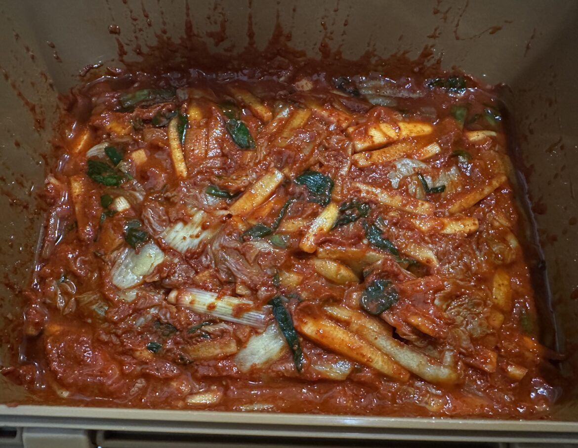 I made kimchi for the first time. Why so bitter tho? Also I used a whole head of Napa and it’s disappeared with all the daikon and green onion in there.