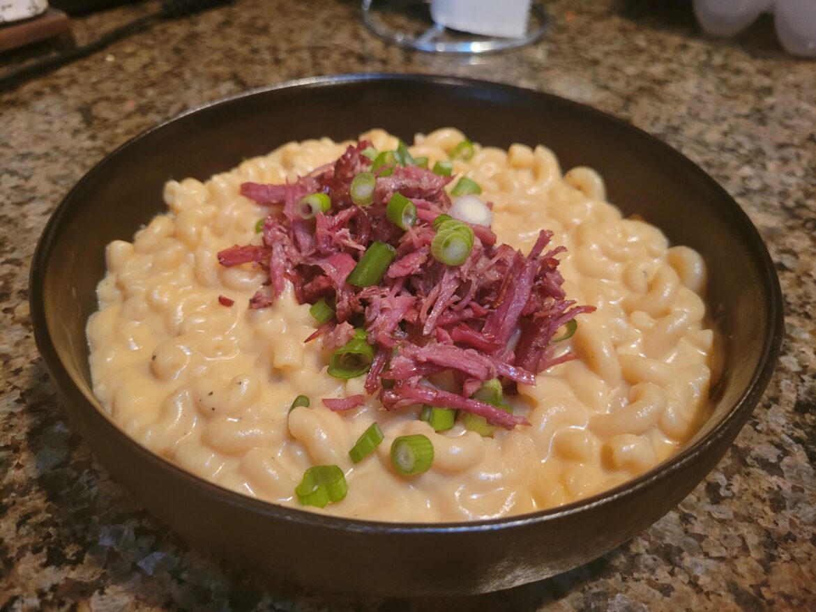 Guinness Braised Corned Beef and Spicy Mac & Cheese